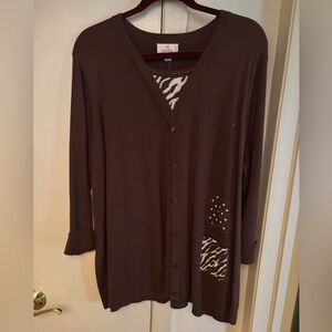Brown Cardigan with Animal Print Accents